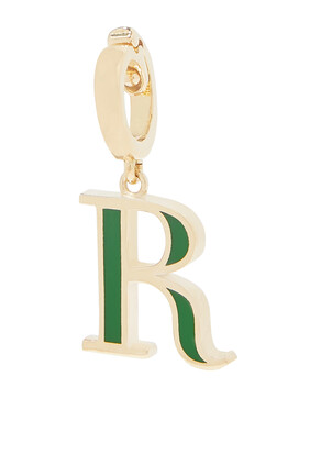 English Letter R Charm, 18k Yellow Gold